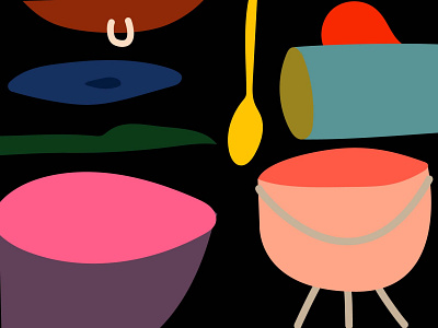 Pots and dishes. Knives and spoons. abstact colour design graphic design illustration kitchen kitchenware pots