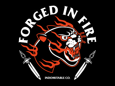 Indomitable Co. - Forged in Fire branding fire illustration panther shirt design streetwear