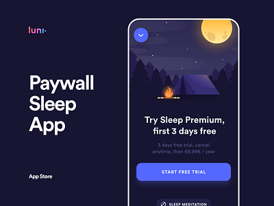Paywall Sleep iOS android app ios app store apple design buy clean minimal illustration vector meditation relax night mode paywall sleep trial free yoga