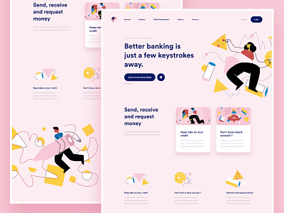 Bank Website analytics chart app web design banking app clean minimal template conceptual design cooper cooper design grid news about blog illustration landing page one page onepage online platform ui ux vector