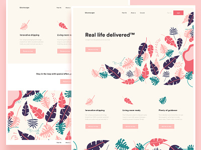 Bloomscape app web design clean minimal template conceptual design cooper cooper design grid news about blog landing page one page onepage mobile ios android online platform ui ux pattern leaf flower tropical