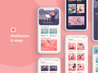 Meditation Sleep iOS App android app app store apple breathe card color palette focus free icon illustration ios meditation mobile relax sleep stress tabbar ui kit