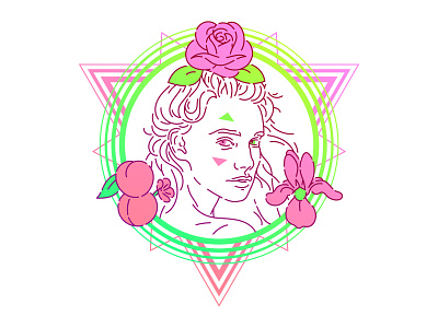 Rose circle color eye fleur flower gradient green hair illustrator iris line art peach peche pink portrait rose shape triangle vert woman