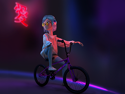 GLOW GIRL 3d 3d animation 3d anime 3d art 3d cartoon 3d character 3d illustration aesthetic anime bike bmx charachter design cool illustration marvelous designer neon tokio tumblr