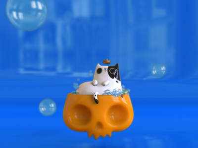 Kitty in a bath 3d 3d art 3d cartoon 3d character 3d illustration 3dsmax bathtub blender cat character design keyshot kitty skull skull and crossbones substance painter