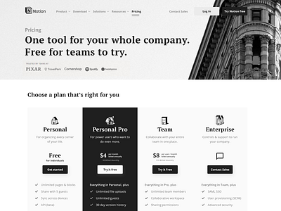 Pricing Page Concept blackwhite branding concept header menu pricing pricing page table typography ux