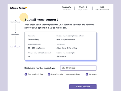 submit your request - form experience form lead generation product design transparency uxui