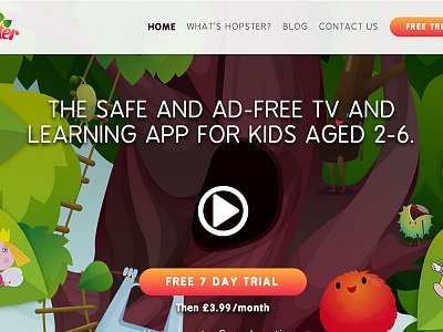 Hopster.tv clean design flat kids landing page tv ui web