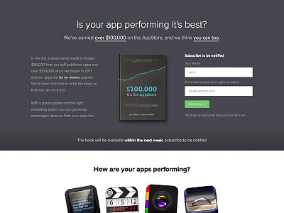 Landing page for upcoming book launch app appstore book cover design front ios ipad iphone landing page