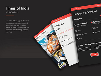 Times of India windows app design design thinking mobile app design news app online news product design ui ui design ux ux design visual design windows app