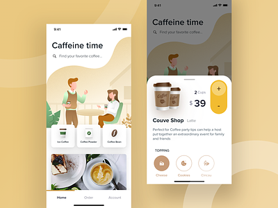 Coffee Delivery Apps app caffeine card clean coffee coffee app design illustration ios minimal mobile ui