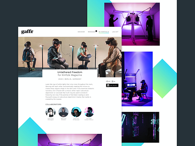 Gaffr || Network for creatives || Project page product design uidesign vr web design