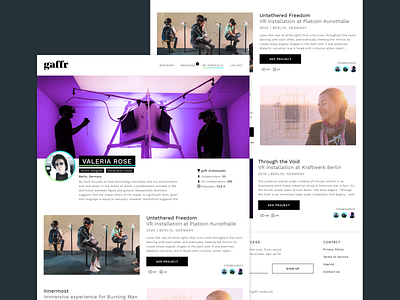 Gaffr || Network for creatives || User profile product design uidesign vr web design