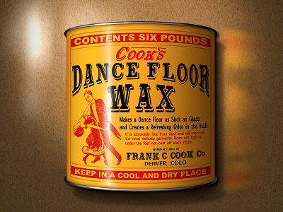 Cook's Dance Floor Wax can dramatic lighting floor icon old photoshop product realistic rendered retro tin vintage yellow
