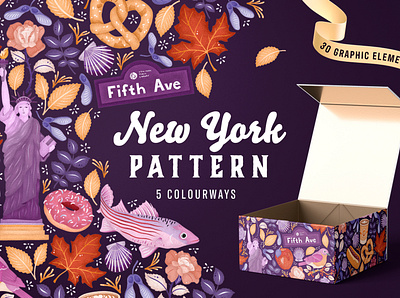 New York Pattern | 5 Colorways adobe fresco botanical colorful creative market digital assets floral flowers illustration hand drawn illustration packaging pattern statue of liberty surface pattern design texture vector art