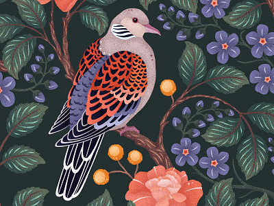 Turtle Dove adobe fresco art licensing birds flowers folkart folklore folktale illustration leaves surface pattern design texture vector art vector artwork