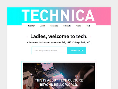 Technica Website form gradient hackathon header minimal navigation signup tech ui vector web women