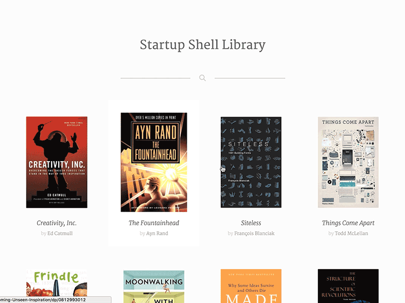 Bookhouse Browse + Hover animation book collection grid hover library minimal scale ui web