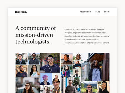 Interact Website blog collage community faces grid minimal nonprofit portfolio ui ux web