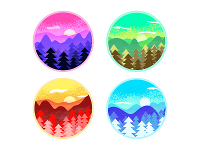 Icons gradient mountains trees