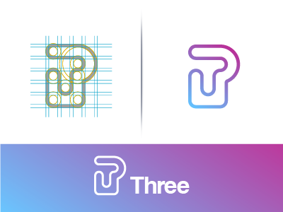 Three (3) Logo Concept 3 blue brand concept gradient logo three