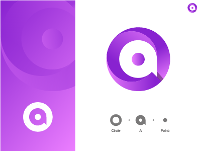 Circle + A + Point logo a brand circle concept gradient logo point purple