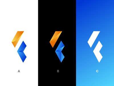 F and arrow to the left arrow blue brand concept f gradient left logo