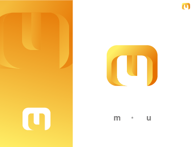 Letter M and letter U in negative color brand concept gradient logo m u yellow