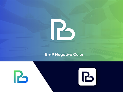 Letter B + P Negative Color blue brand concept design gradient green initial logo logo logos