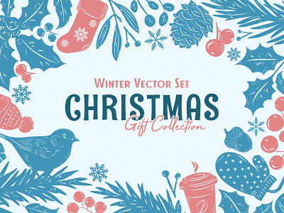 Christmas Gift: Winter Vector Set card christmas collection cone decor design elements gift merry new year nipple patterns seamless set squirrel textile tree vector winter xmas