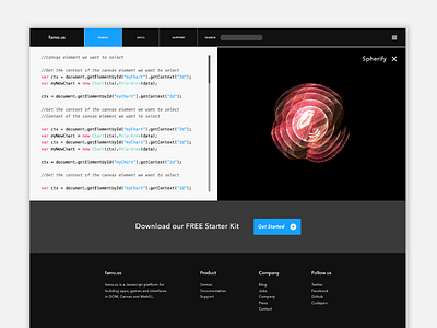 famo.us website design - 'demos' page code design interactive javascript ui ux web webdesign