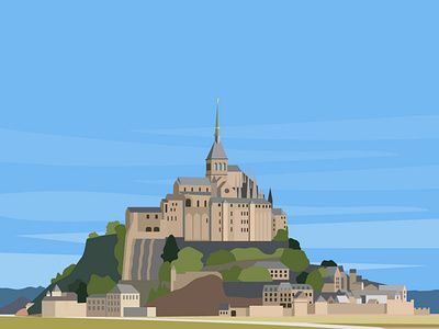 Mont michel france building castle coloring france illustration nature simple sky vector