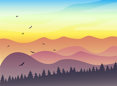 Sunrize landscape active design illustration mount mountains nature simple vector