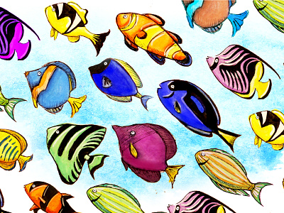 Watercolor fishes animal coloring design fish illustration nature ocean simple watercolor