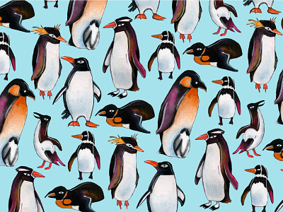 Penguin watercolor pattern coloring illustration nature pattern penguin simple watercolor