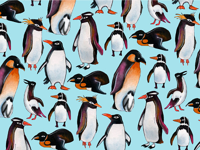 Penguin watercolor pattern