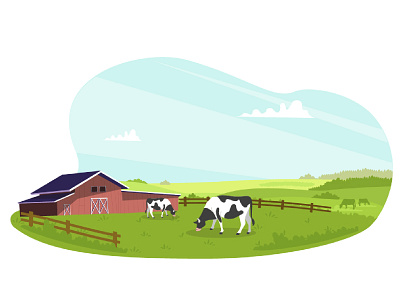 Farming illustration agricultural color coloring cow design farming field illustration nature simple vector