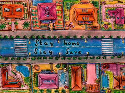 Stay home stay save color pencil coloring drawing handdraw handdrawing house illustration paper stay home stay save