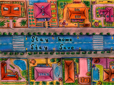 Stay home stay save color pencil coloring drawing handdraw handdrawing house illustration paper stay home stay save