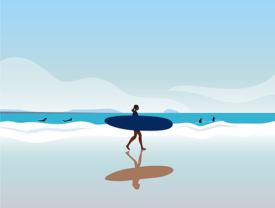Surfing active color coloring flat girl illustration lifestyle nature ocean sea simple summer surf surfing swimming vector walking water woman