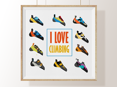 I love climbing active climbing climbing shoes color coloring cover design flat i love you illustration poster simple sport vector wall art