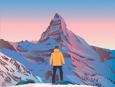 Matterhorn Mount active alpinist color coloring cover flat illustration man mount nature rock vector wall art