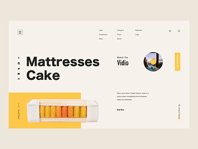 Mattresses Cake -Website animation concept animation branding cake comfortable design experience format gif girl graphic design grid system interaction mattresses simple ui video warm web design website website yellow