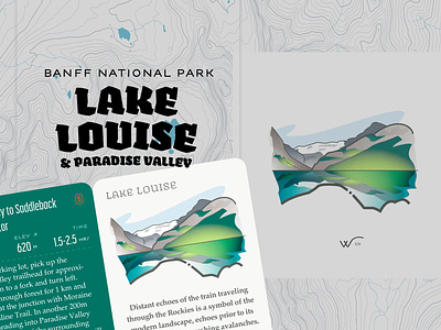 Lake Louise & Paradise Valley active guide system brand canadian identity canadian rockies creative direction design gamification hike identity illustration landscape maps myth thewayfindercompany trail typography vector art vector illustration wco art dept