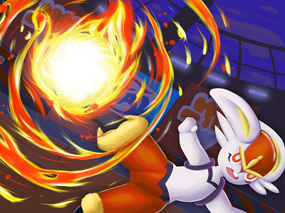 Cinderace Fanart Digital Painting anime art cartoon illustration design digital art digital illustration digital painting digitalart dribbble fan art fanart flames illustration pokeball pokemon pokemon art rabbit rpg