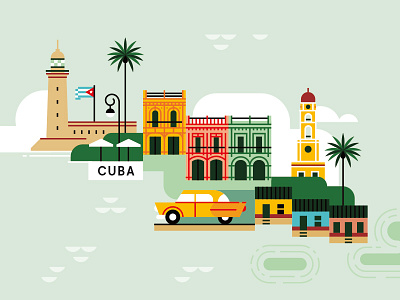 Cuba cuba editorial illustration map sea summer sun travel vector