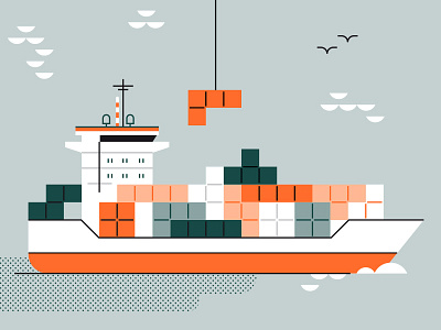 Transport & Logistics cargo freight illustration logistics sea service ship tetris transport vector
