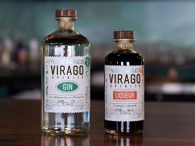 Virago Spirits - Experimental Label distillery embossed embossing experimental foil stamp gin label label design label packaging packaging passport small batch spirits stamp typography