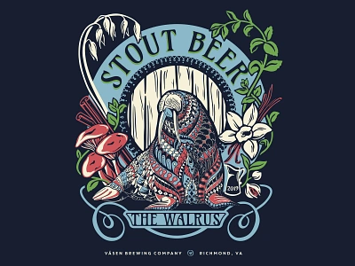 Väsen Brewing - 2019 Walrus Hoodie animal apparel art nouveau artnouveau beer craft beer craftbeer hoodie illustration procreate screen printing screenprinting stout walrus