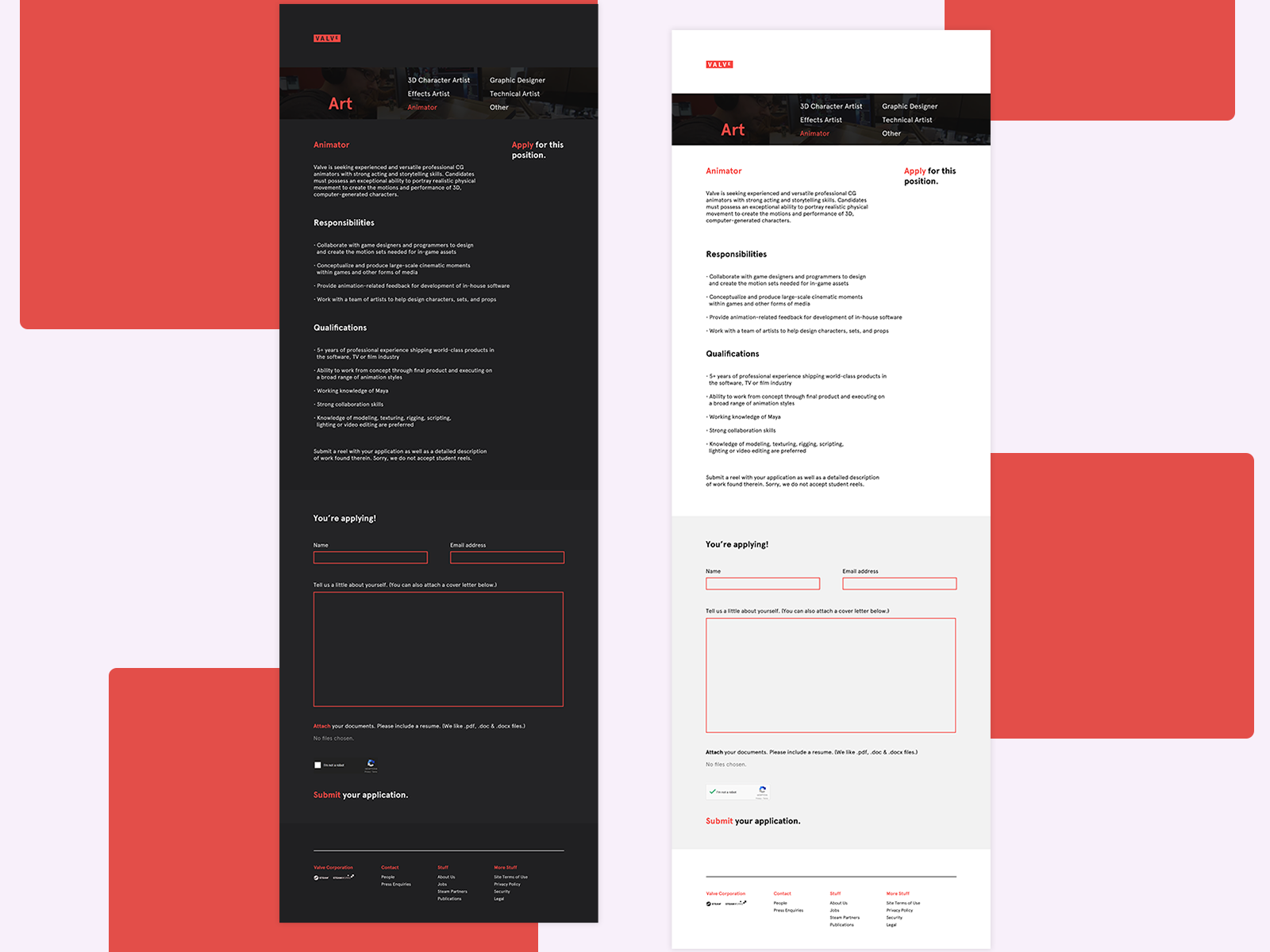 Valve Software Jobs page Dark x Light Mode by macrotransaction on